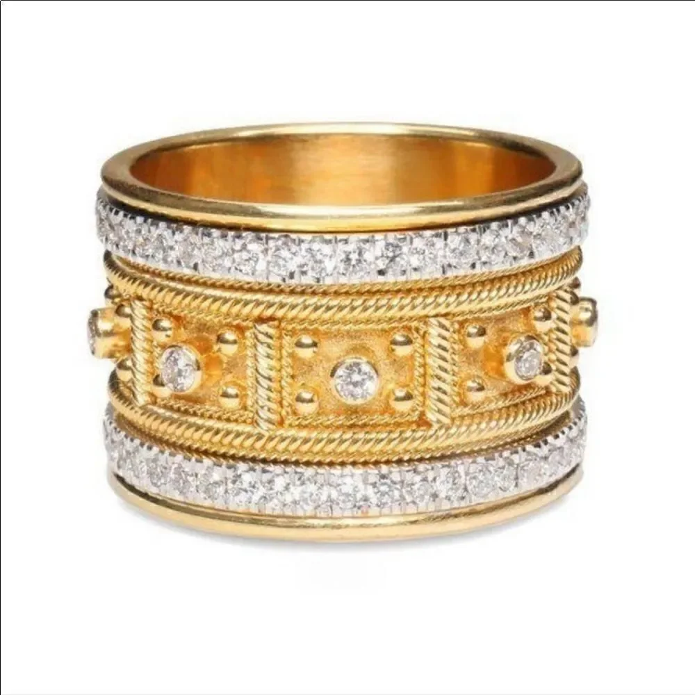 NEW Yellow Gold Vintage Diamonds Wide Ring